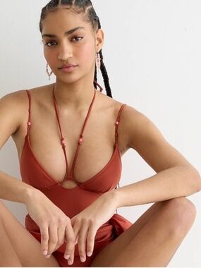 J.Crew Strappy Plunge One Piece Swimsuit | Beaded Detail Swimwear